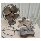 Fan, Christmas tree base, bottles