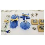 Salt and pepper shakers, salts, blue crab dishes