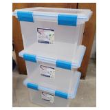 3 clear plastic bins