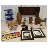 Horse with salt and pepper shakers , wooden sign,
