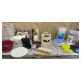 Box of kitchen gadgets, storage etc
