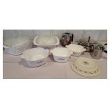 Box Corning ware, stainless steel tea pots,