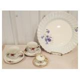 3 cups and saucers, lg Myott plate from England