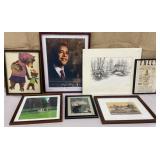 Box of art - bears, golf, birds, Obama etc