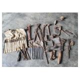 Drill braces, drill bits, pipe wrenches,etc