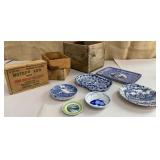 Dovetailed boxes & petite blue & white plates