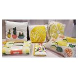 New Throw pillows, kitchen towels, and picnic