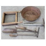 Mining? pan, screen, pickaxe?, Etc