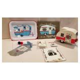 Happy camping tray, wooden picture, hand towel,