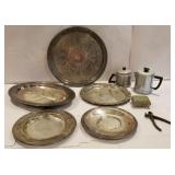 Silver serving pcs, coffee pot, tool, etc