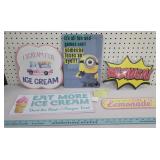 5 tin signs - lemonade, despicable me, etc