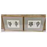 Pair of framed neoclassical urn prints approx