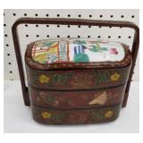 old Chinese black lacquered wedding basket