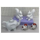 Elephant teapot, salt and peppers, squirrels