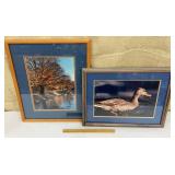 2 framed photos - autumn landscape & duck