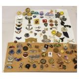 Assorted pins, service pins, political pens,
