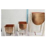 3 copper finish planters wooden frame