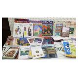 tub lot of needlepoint books, stencils, patterns,