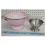 2 kitchen strainers - pink enamel & stainless