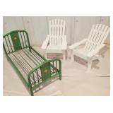 metal American Girl doll bed & 2 Adirondack chairs
