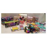 Tub lot of knitting, crochet art, making scarves,