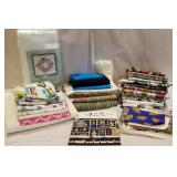 Clear tub of fabric, fabric cuts, campers,