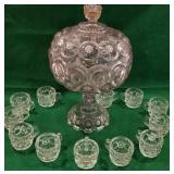 Punchbowl with lid, and cups