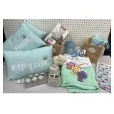 seashell waste baskets, shower curtain, curtain