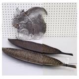Large Squirrel & leaf Trays - all metal