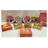 Tins, 4 small tins in box, one musical