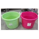2 round tubs with rope handles