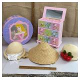 Jewelry box & hat box w/ hats