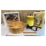 Retro electric percolator & large wooden salad