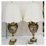 Pair Victorian lamps Artist signed Limoges?