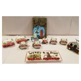 Christmas items of campers, platter, etc