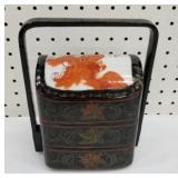old Chinese black lacquered wedding basket