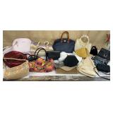 Clear tub of purses - new or gently used