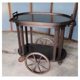 Unusual oval mahogany tea cart w/removable tray