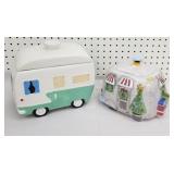 Two camper cookie jars. One in box other still in