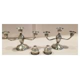 Sterling silver candle holders, 2 inserts - damage