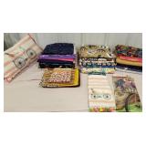 Box lot of fabric, hand towel, a welcome flag, a