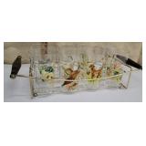 Water glasses with carrier - hunting/dog scenes -