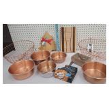 New Kitchen lot - copper wire baskets and bowls,