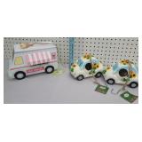 3 birdhouses - 2 cars & ice cream truck