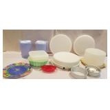 Box clean Tupperware, veggie tray, cake, jello,