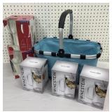 Canvas basket w/winestiens & luminarc goblets