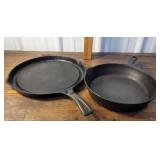 Cast iron Wagner fat-free fryer and Griswold pan