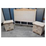 Wicker queen headboard and 2 end stands 22"18"23"