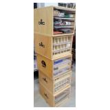 5 wooden adv drawers full of sewing