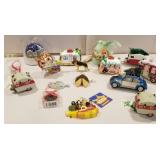 Christmas ornaments, campers, cat, dog, etc